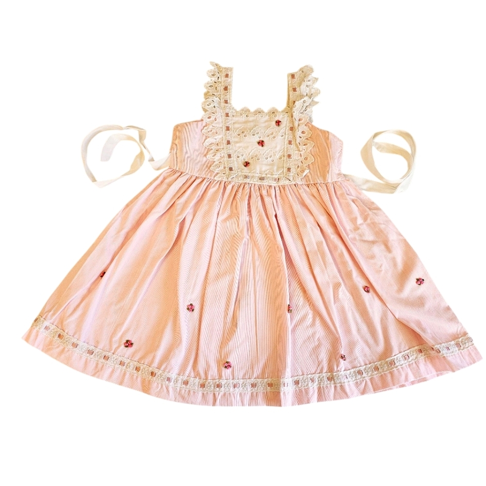 Vintage ANNIE Pink Floral Girls Dress 5